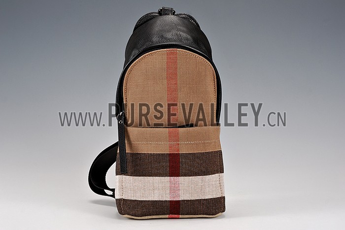 Burberry Man Single Strap Canvas Check Backpack Black 608271