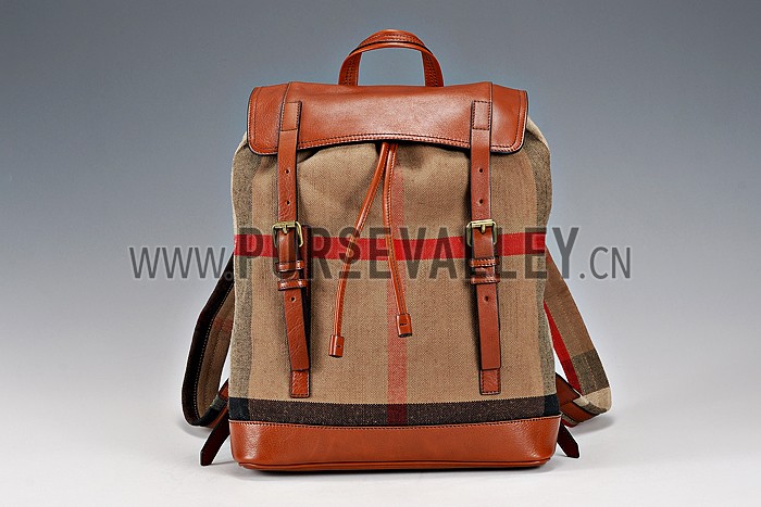 Burberry Man Canvas Check Backpack Saddle Brown 608273