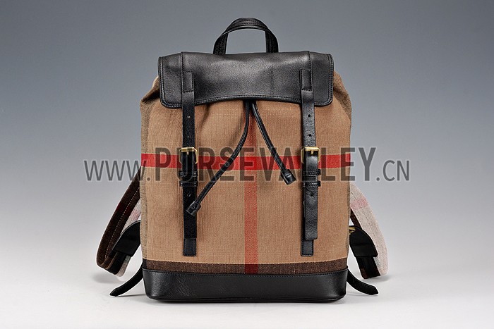 Burberry Man Canvas Check Backpack Saddle Black 608274