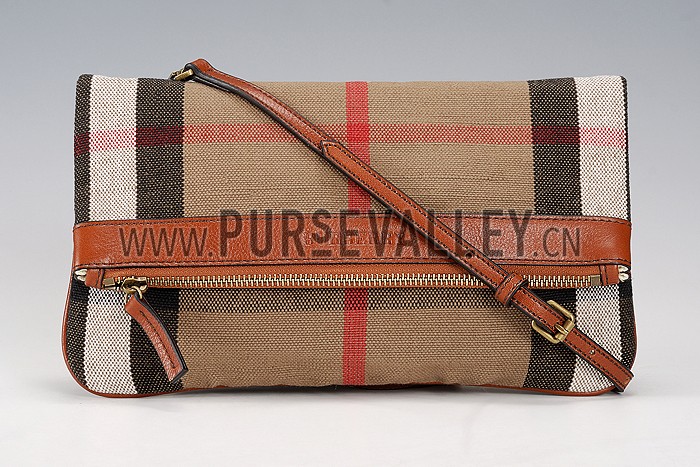 Burberry Canvas Check Foldover Crossbody Bag Saddle Brown 608275