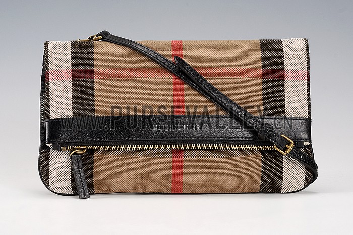 Burberry Canvas Check Foldover Crossbody Bag Black 608277