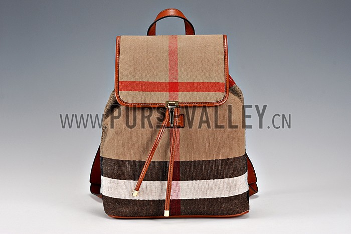 Burberry Canvas Check Backpack Honey Tan 608278