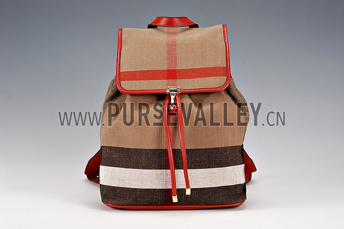 Burberry Canvas Check Backpack Honey Parade Red 608279