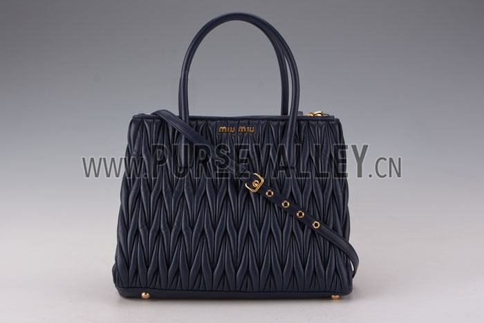 Miu Miu Nappa Leather Three-Pocket Bag Dark Blue