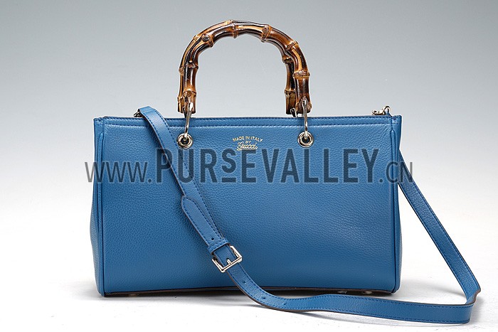Gucci Bamboo Shopper Leather Small Tote Blue 607315