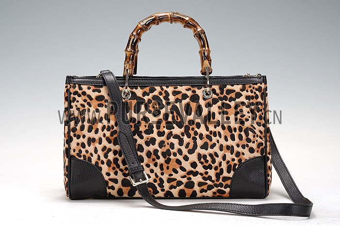 Gucci Bamboo Shopper Leather Small Tote Animal Print 607318