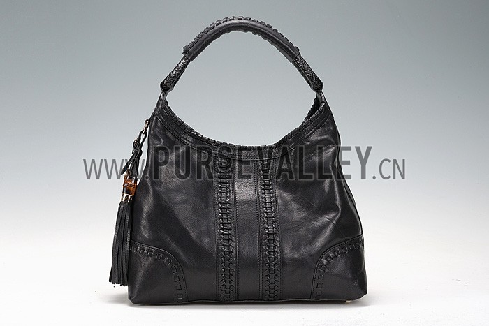 Gucci Medium Woven Tassels Black Leather Hobo 607325