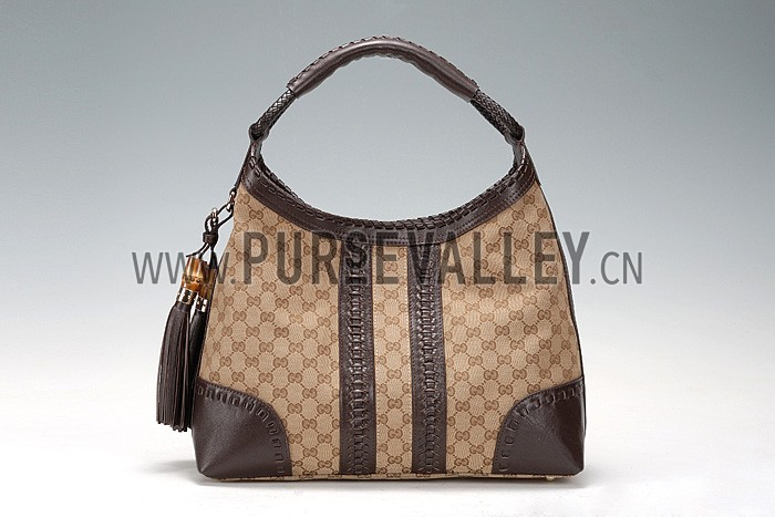 Gucci Medium Woven Tassels Brown Leather Trim Guccissima Hobo 607326