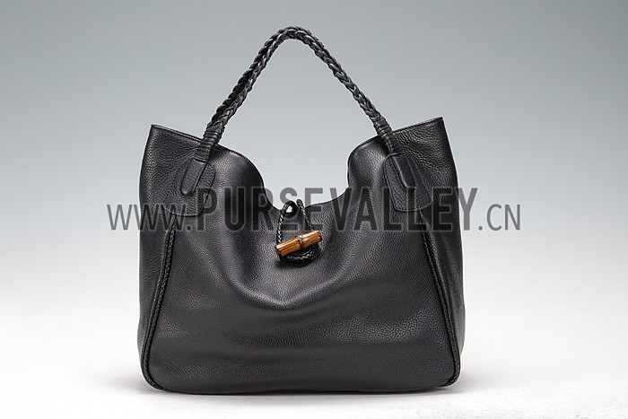 Gucci Hip Bamboo Leather Tote Black 607331
