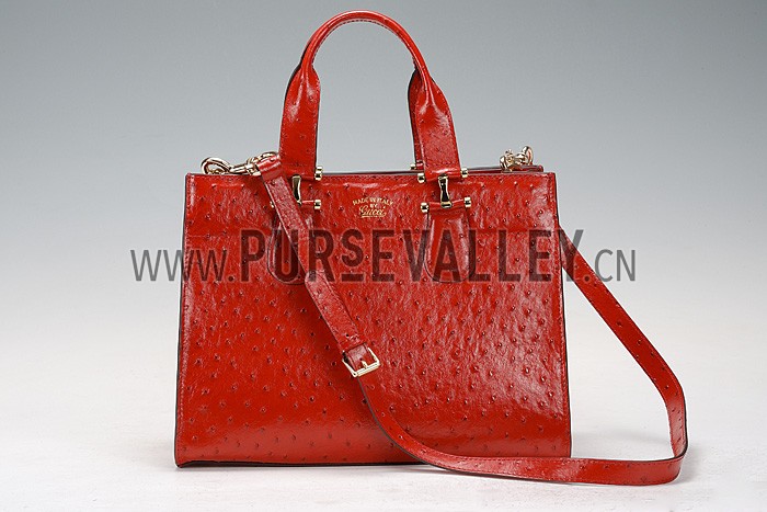 Gucci Red Ostrich Leather Work Bag 607335