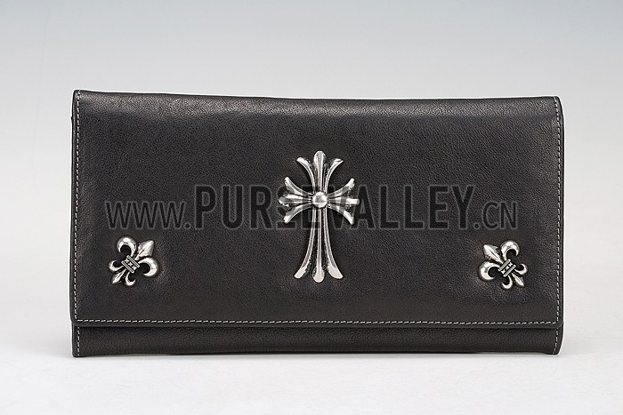 Chrome Hearts Black Leather Long Zip Wallet 607430