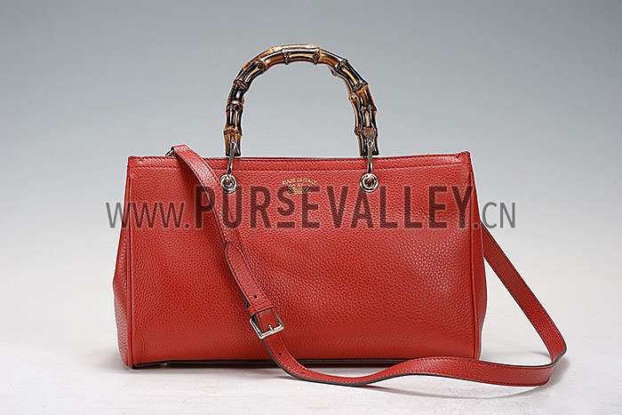 Gucci Bamboo Shopper Leather Small Tote Red 607320