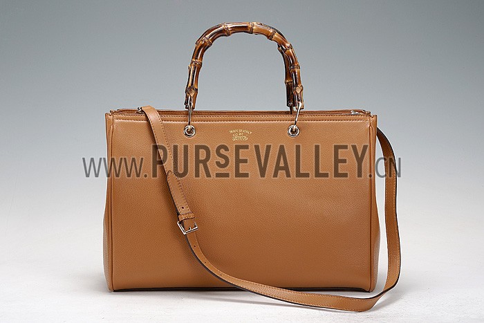 Gucci Bamboo Shopper Leather Tote Tan 607313