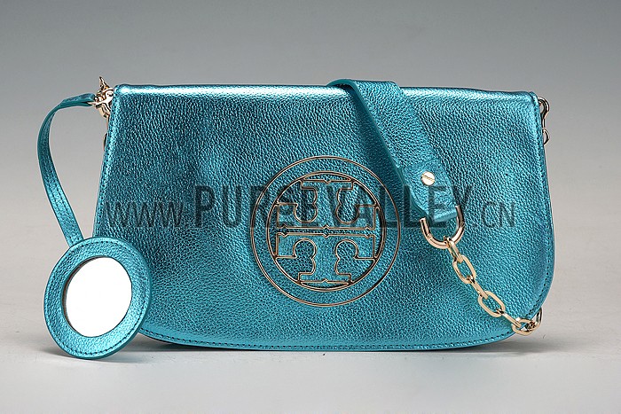 Tory Burch Logo Flap Clutch Metallic Tropical Green 607556