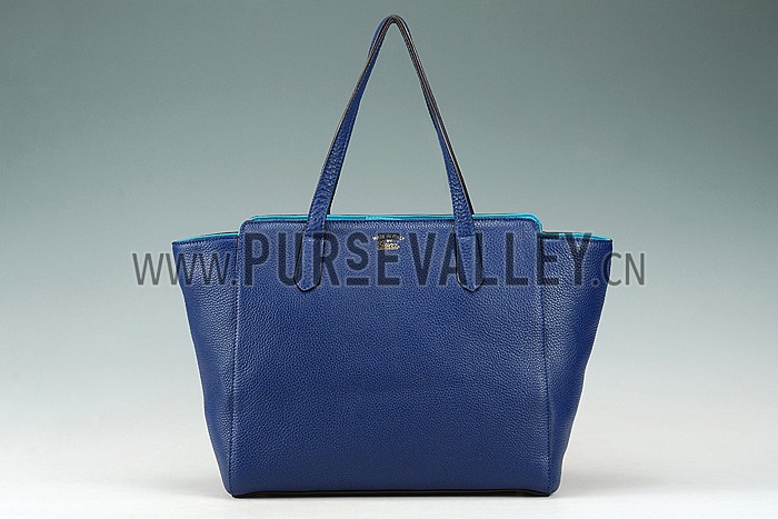 Gucci Swing Leather Tote Dark Blue Medium 607683