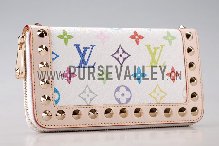 Louis Vuitton Studded Zipped Long White Murakami Wallet