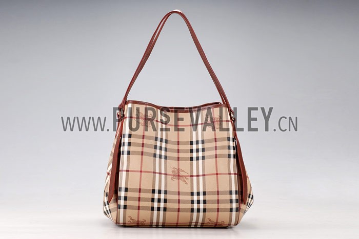 Burberry Haymarket Small Tote Brown Trim