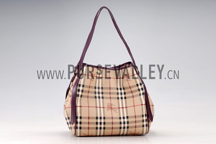 Burberry Haymarket Small Tote Purple Trim