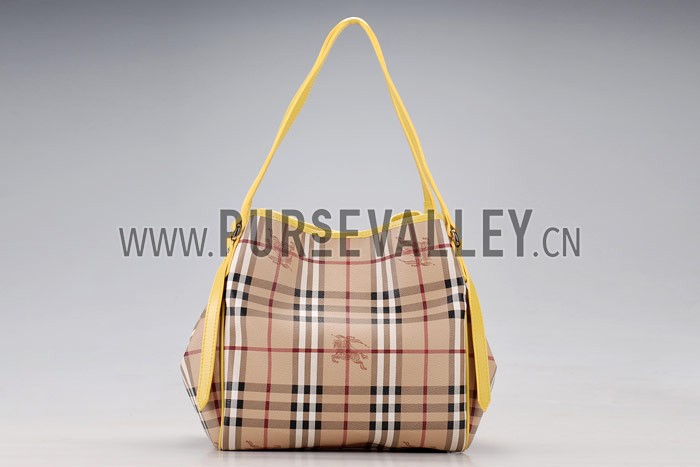 Burberry Haymarket Small Tote Yellow Trim