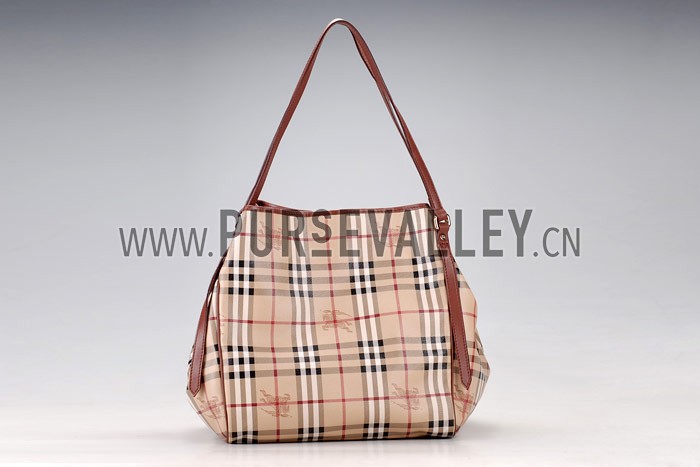 Burberry Haymarket Medium Tote Brown Trim