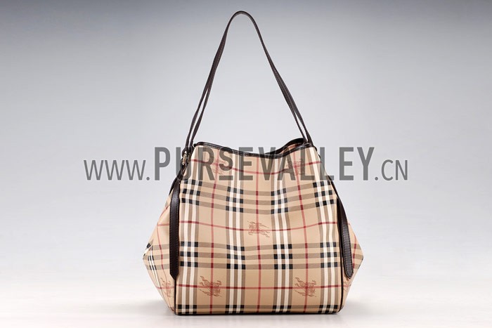 Burberry Haymarket Medium Tote Dark Brown Trim