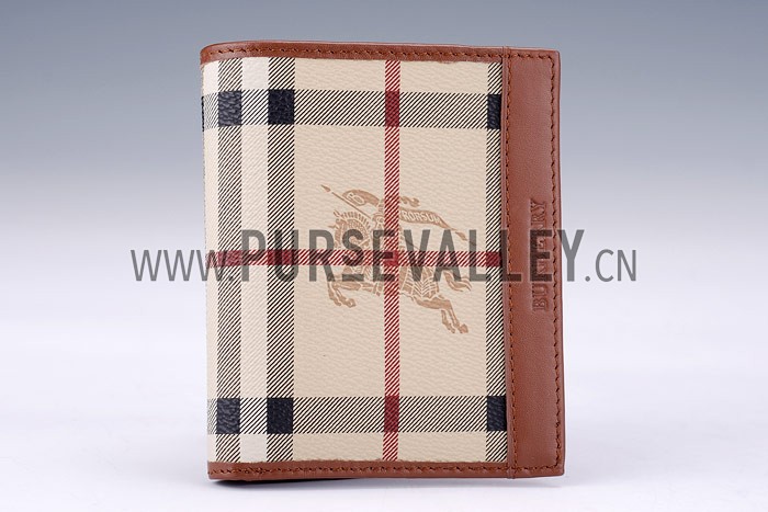 Burberry Haymarket Check Folding 6 Cards Wallet Brown