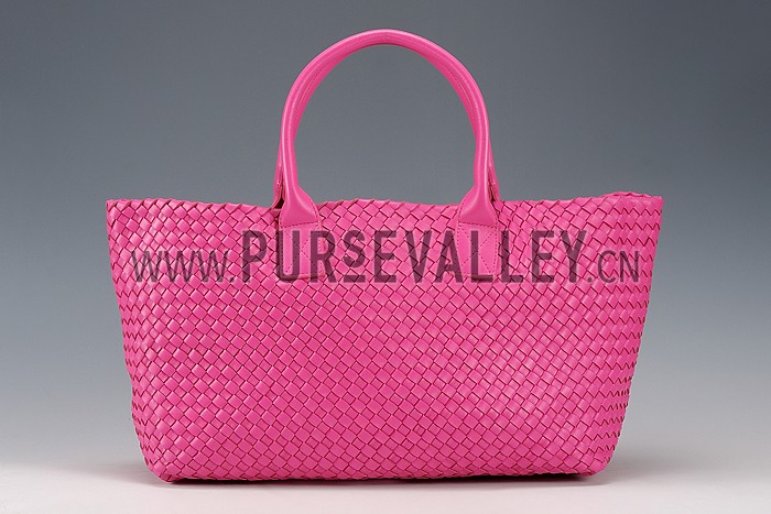 Bottega Veneta Woven Ostrich Large Tote Bright Pink