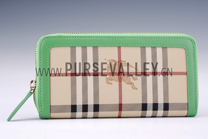 Burberry Nova Check Zip Around Wallet Green Trim