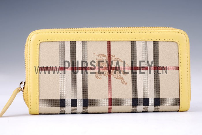 Burberry Nova Check Zip Around Wallet Yellow Trim