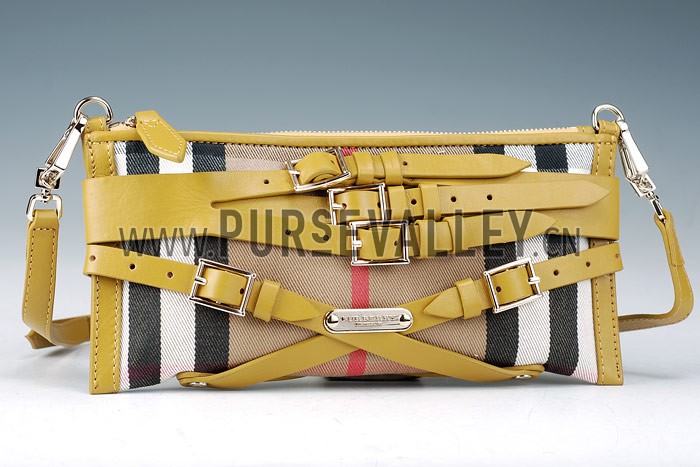 Burberry Small Bridle House Check Belted Clutch Yellow