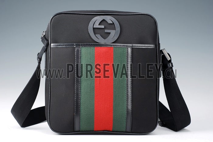 Gucci Canvas Shoulder Bag Black with Web Detail