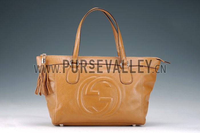 Gucci Soho Tote with Embossed Interlocking G Dark Tan
