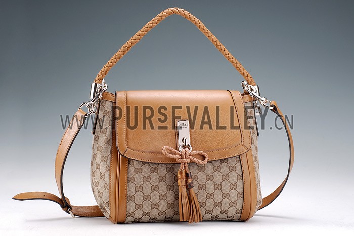 Gucci Marrakech Medium Canvas Flap Bag with Tassel Detail Tan