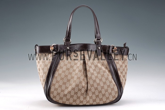 Gucci Belted Large Top Handle Canvas Bag Dark Brown Trim