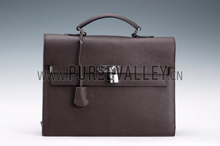 Hermes Kelly Briefcase Silver Hardware Dark Brown
