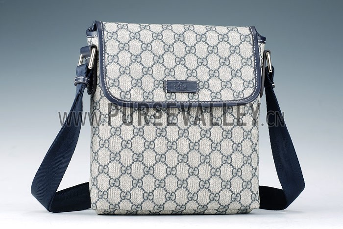 Gucci Small Messenger Flap Bag with GG Canvas Blue Leather Trim