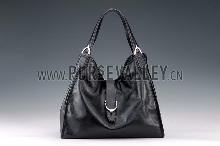 Gucci Soft Stirrup Black Leather Large Shoulder Bag