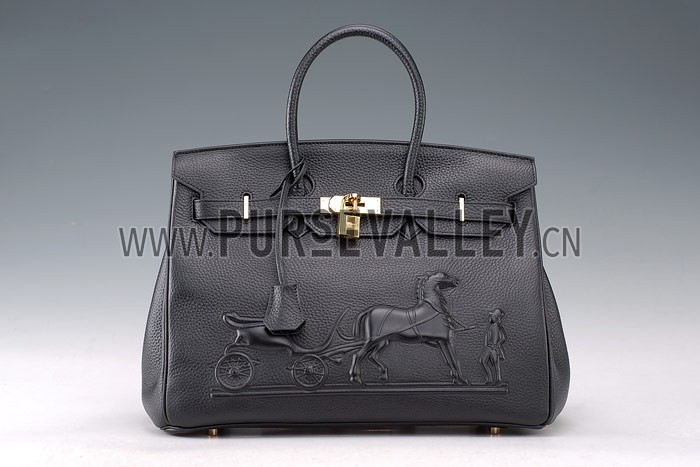 Hermes Birkin Horse Embossed Gold Hardware Tote Black