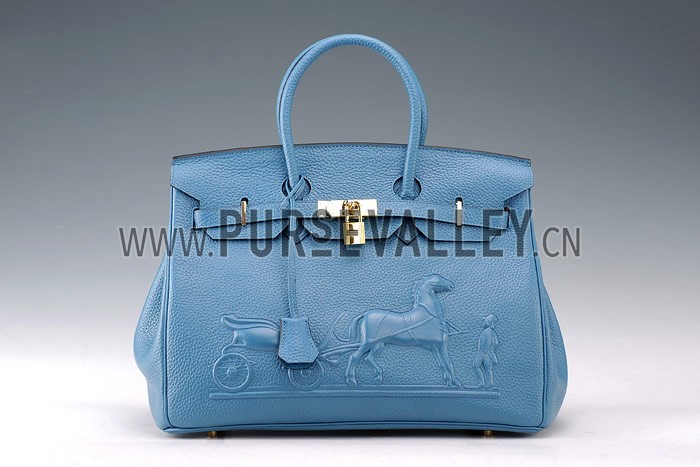 Hermes Birkin Horse Embossed Gold Hardware Tote Blue