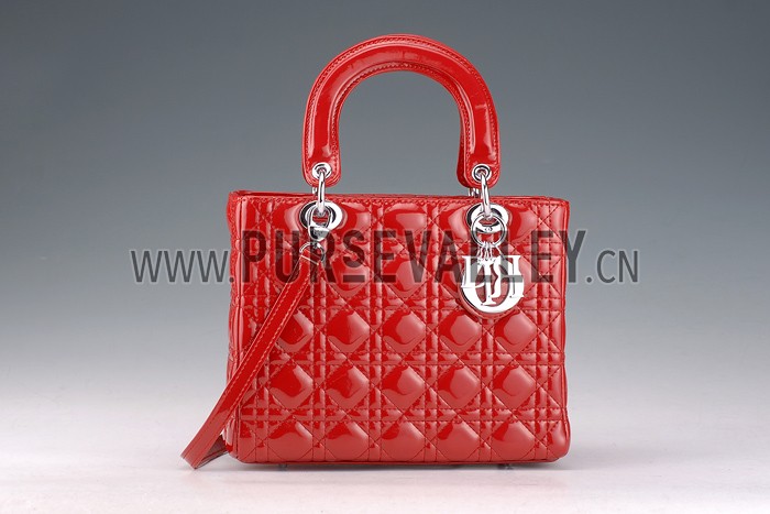 Dior Small Lady Cannage Bag Patent Leather Red