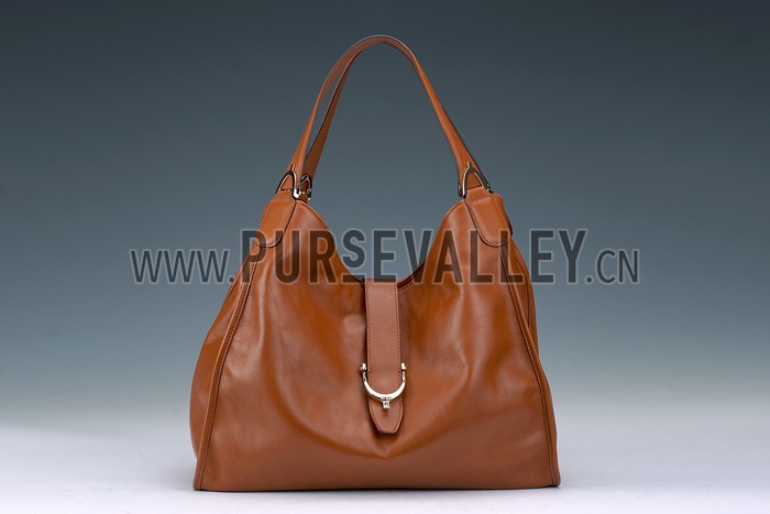 Gucci Soft Stirrup Tan Leather Large Shoulder Bag Cognac