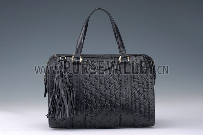 Gucci Duilio Brogue Boston Black Leather Bag