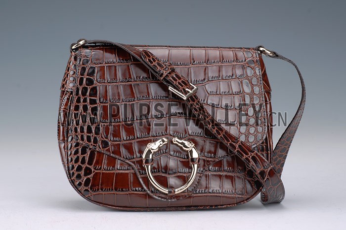 Gucci Ribot Horse Head Bourgundy Croc Leather Flap Bag