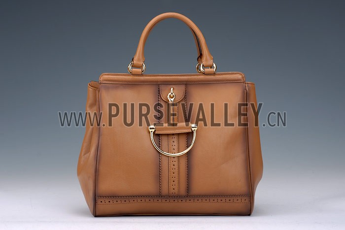 Gucci Duilio Brogue Tan Leather Top Handle Bag
