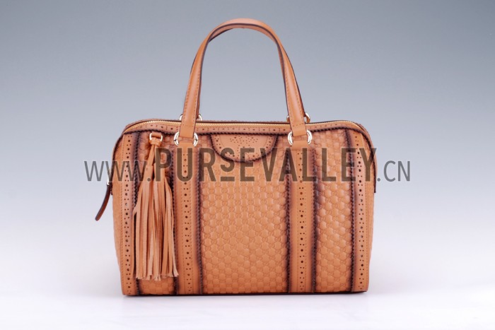 Gucci Duilio Brogue Boston Tan Leather Bag