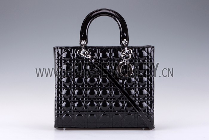 Dior Medium Lady Cannage Bag Patent Leather Black