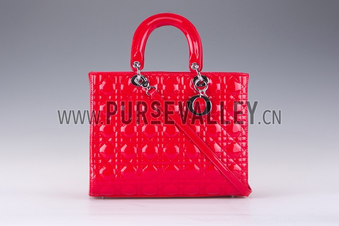 Dior Medium Lady Cannage Bag Patent Leather Red