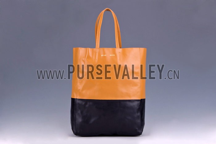 Celine Cabas Gusset Beige Black Leather Tote