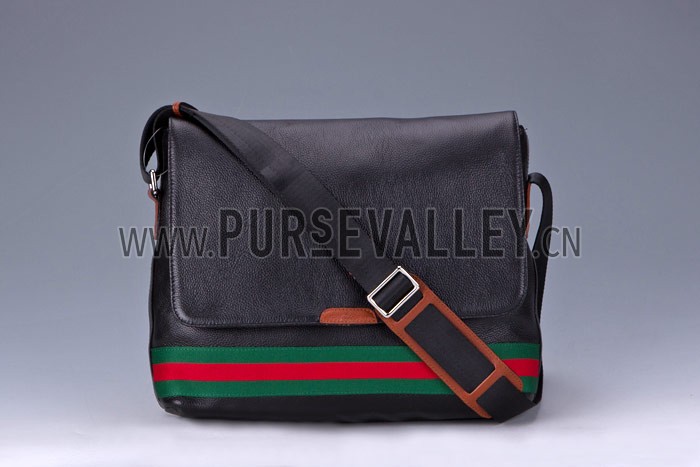 Gucci Web Black Leather Medium Messenger Bag