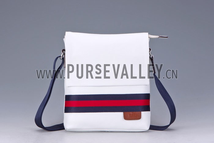 Gucci Web White Leather Small Messenger Bag